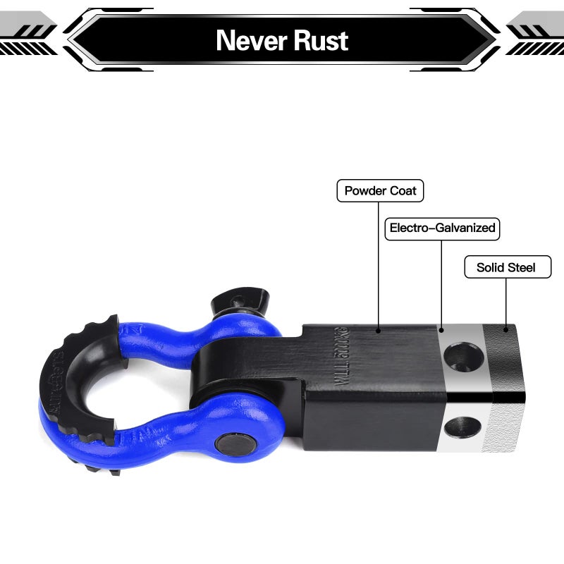 AUTOBOTS Shackle Hitch Receiver 2", 45,000 Lbs Break Strength Heavy Duty Receiver with 5/8" Screw Pin, 3/4" D Ring Shackles, Towing Accessories for Vehicle Recovery Off-Road, Blue&Black - Image 4